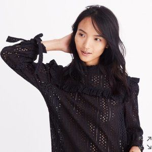 Madewell Black Eyelet Mockneck Top